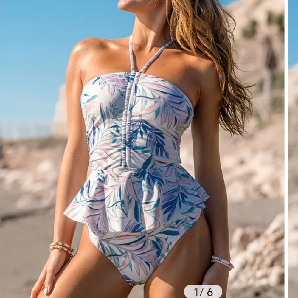 Cool Waters Halter Tankini Top & Mid-Rise Bottoms Set